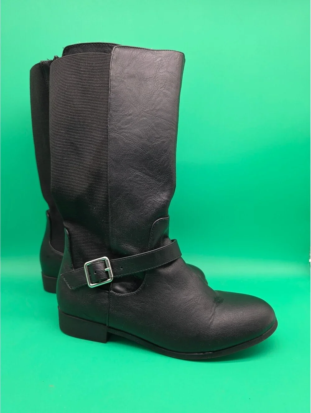 XOXO Elevation Women's Black Knee High Riding Boots Buckle Zip Size 5M 2019